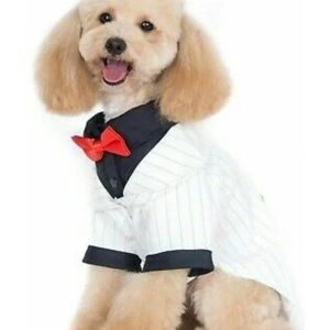 NEW Alfie White Black Stripe‎ Formalwear Bowtie Tie Dog Puppy Tux Tuxedo Suit S